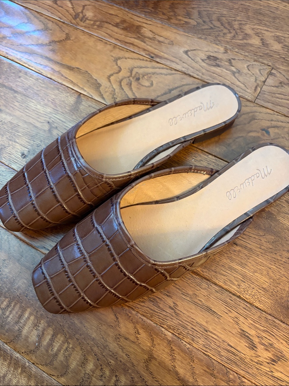 Madewell Chocolate Brown Croc-Embossed Slide Mules